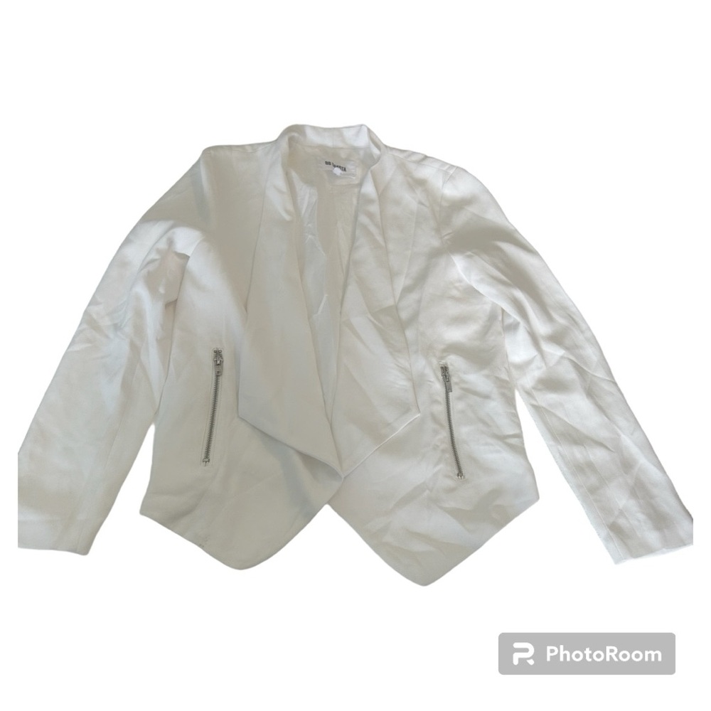 BB Dakota white open front blazer zipper front faux pockets